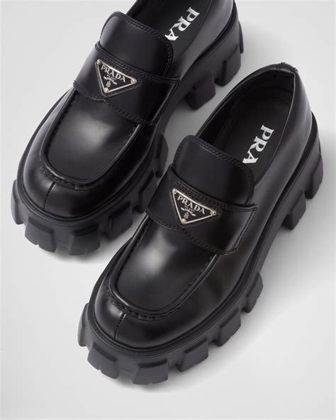 prada monolith brushed leather pointed loafers|Prada monolith loafers women's.